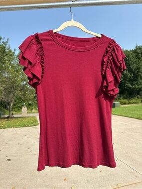 Women's Ruffle Sleeve Knit Top - Burgundy
